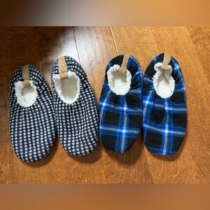Cozy mens Plaid Slippers - Blue and Black (2 pair)
